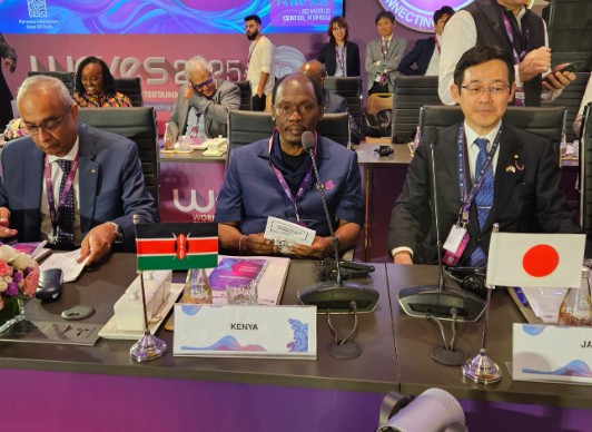 ICT CS William Kabogo and his counterparts at the Global Media Dialogue held during the inaugural World Audio Visual Entertainment Summit (WAVES) 2025 in Mumbai, India.